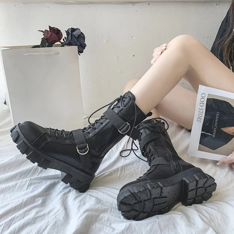 Nontium - Women's Fashion Thick Bottom PU Leather Mid-Calf Boots