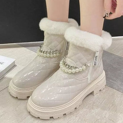 Nontium - Casual Zipper Ankle Boots with Pearl Chain for Women