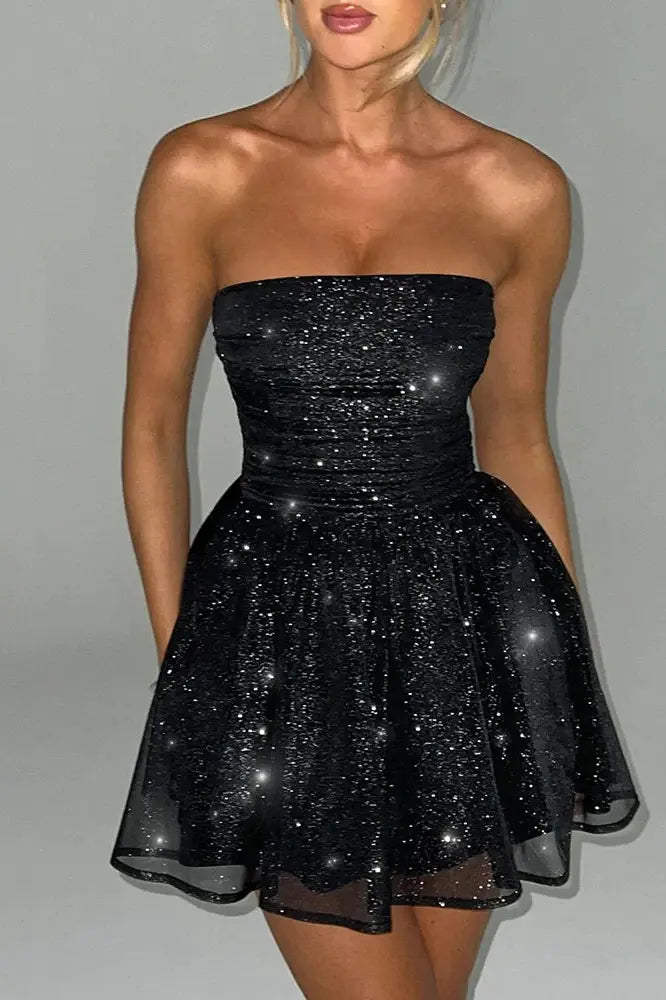 Nontium - Elegant Black Sequin Mini Dress