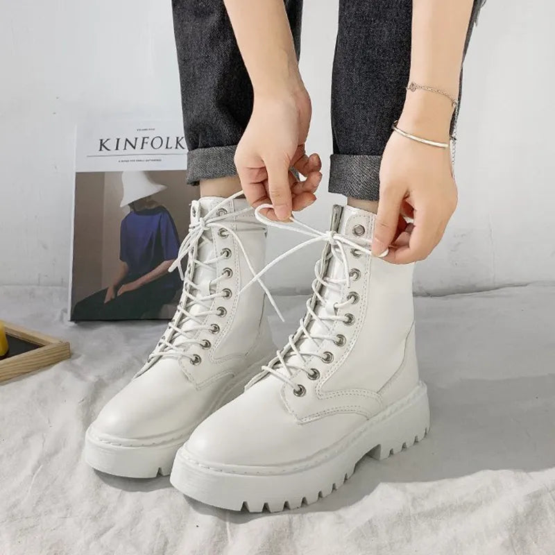 Nontium - PU Leather Lace-Up Ankle Boots