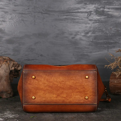 Nontium - Vintage Genuine Leather Shoulder Bag with Metal Handle
