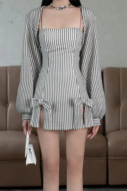 Nontium - Bow Splice Striped Mini Dress