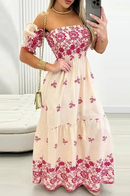Nontium - Floral Print Strapless Maxi Dress