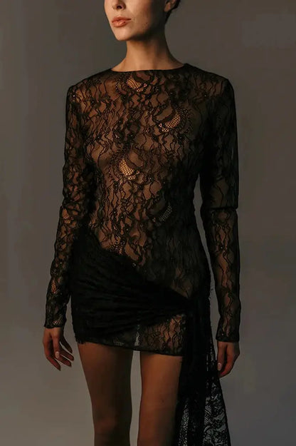 Nontium - Sheer Lace Mini Dress