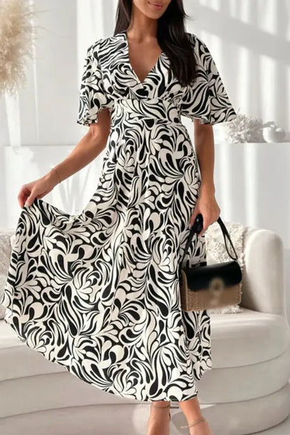Nontium - Vintage Pattern Print A-Line Maxi Dress