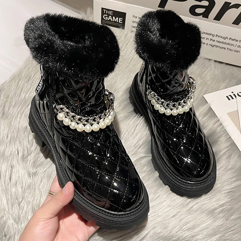 Nontium - Casual Zipper Ankle Boots with Pearl Chain for Women