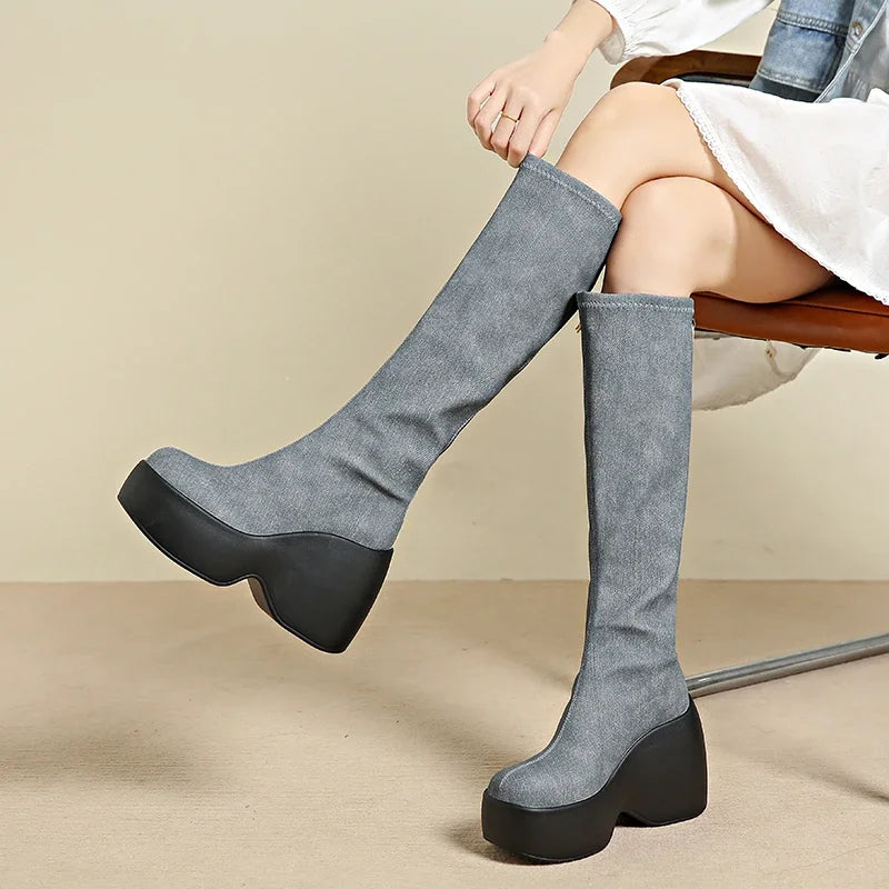 Nontium - New Women's Winter Fashion Super High Zippered Boots