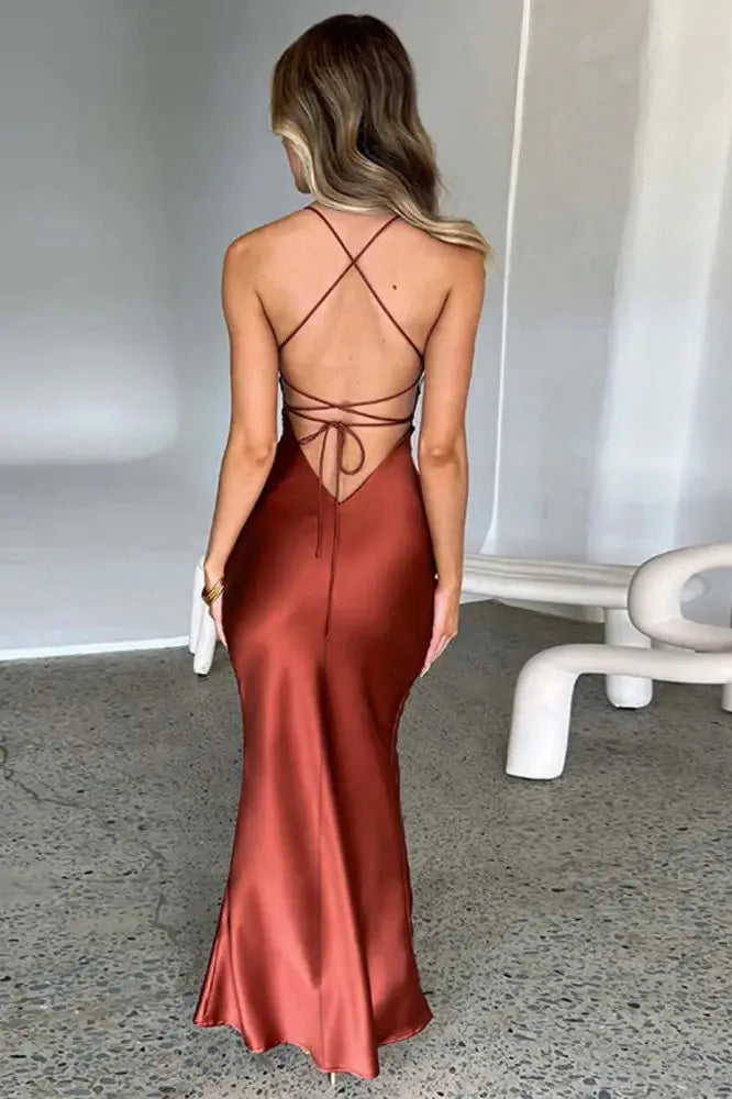 Nontium - Satin Backless Maxi Dress