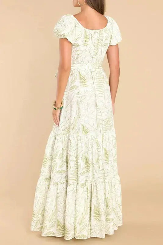 Nontium - Elegant Floral Print Pleated Maxi Dress