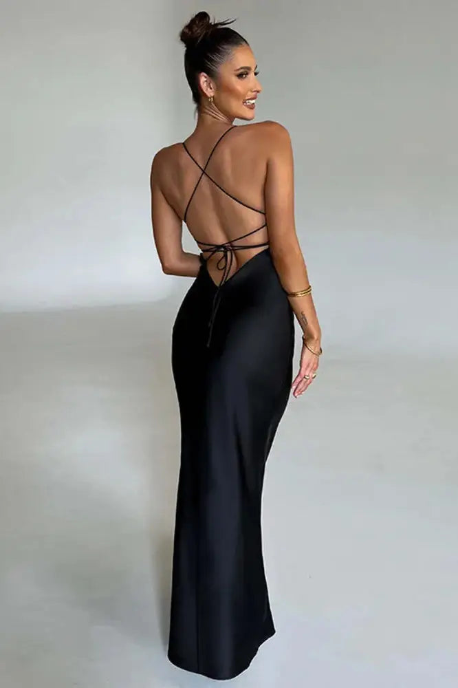 Nontium - Satin Backless Maxi Dress