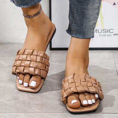 Nontium -  Weave Square Toe Flat Sandals