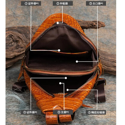 Nontium - Multipurpose Retro Genuine Leather Backpack: Embossed Crocodile Pattern for Men and Women