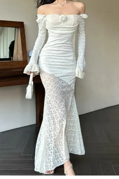 Nontium -Off-Shoulder Lace Maxi Dress