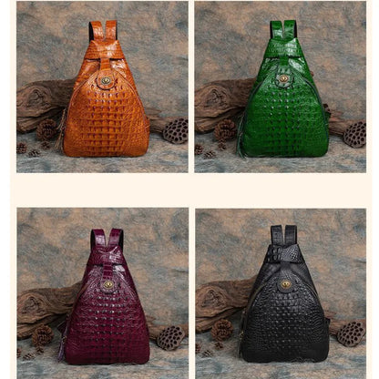 Nontium - Multipurpose Retro Genuine Leather Backpack: Embossed Crocodile Pattern for Men and Women