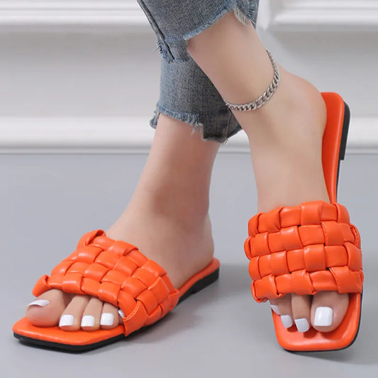 Nontium -  Weave Square Toe Flat Sandals