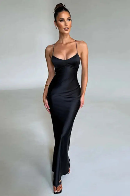 Nontium - Satin Backless Maxi Dress