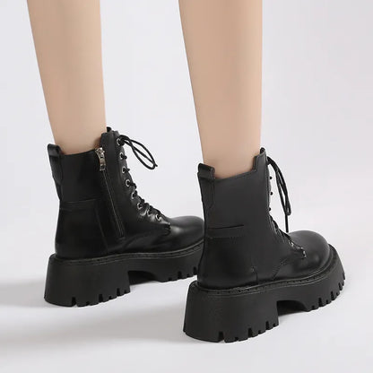 Nontium - Autumn Winter PU Leather Platform Ankle Boots for Women