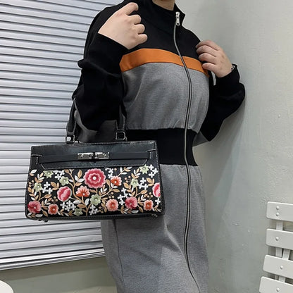 Nontium -  Chinese Style Embroidery Leather Handbag: Luxury Designer Shoulder Bag for Women