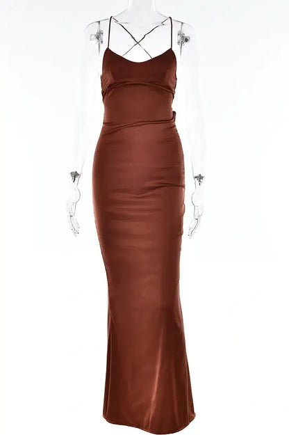 Nontium - Satin Backless Maxi Dress