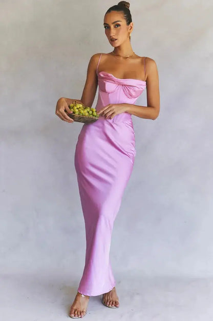 Nontium - Satin Backless Maxi Dress