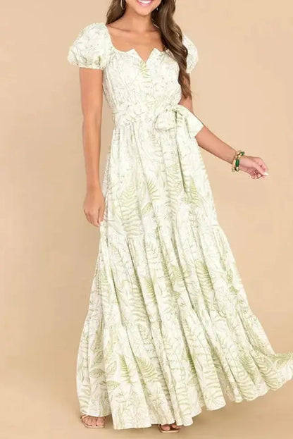 Nontium - Elegant Floral Print Pleated Maxi Dress