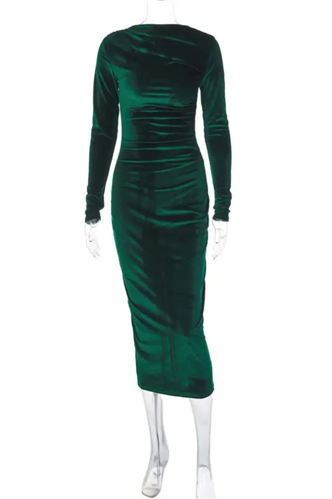 Nontium - Pleated Slim Maxi Dress
