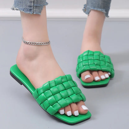 Nontium -  Weave Square Toe Flat Sandals