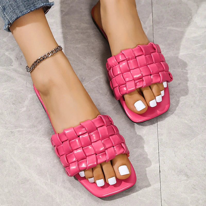 Nontium -  Weave Square Toe Flat Sandals