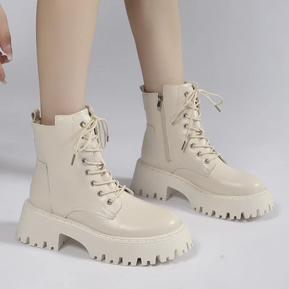 Nontium - Autumn Winter PU Leather Platform Ankle Boots for Women