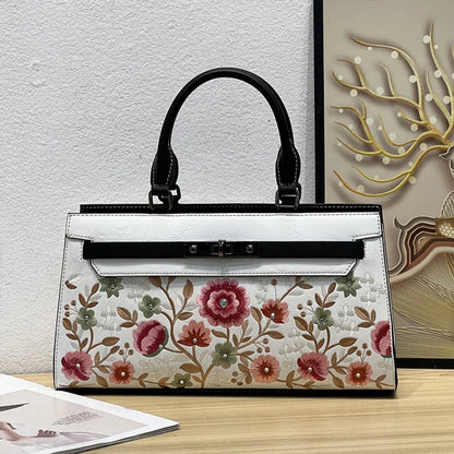 Nontium -  Chinese Style Embroidery Leather Handbag: Luxury Designer Shoulder Bag for Women