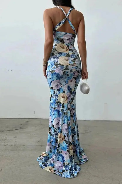 Nontium - Floral Print High Split Maxi Dress