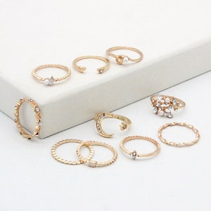 10 piece Moon Star Gold Ring Set